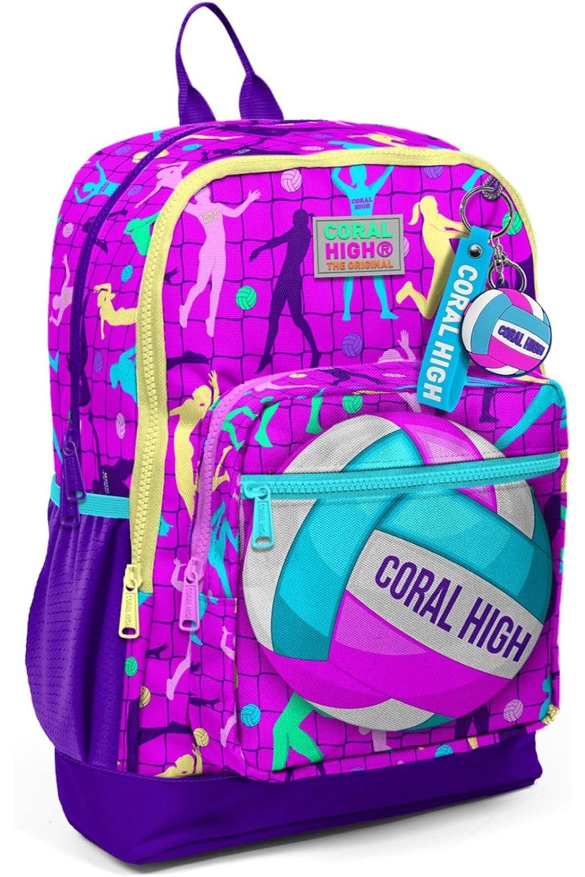 BRF Sahra79 Dört Bölmeli Pembe Mor Voleybol Desenli İlkokul Sırt Çantası - Kız Çocuk 1176661