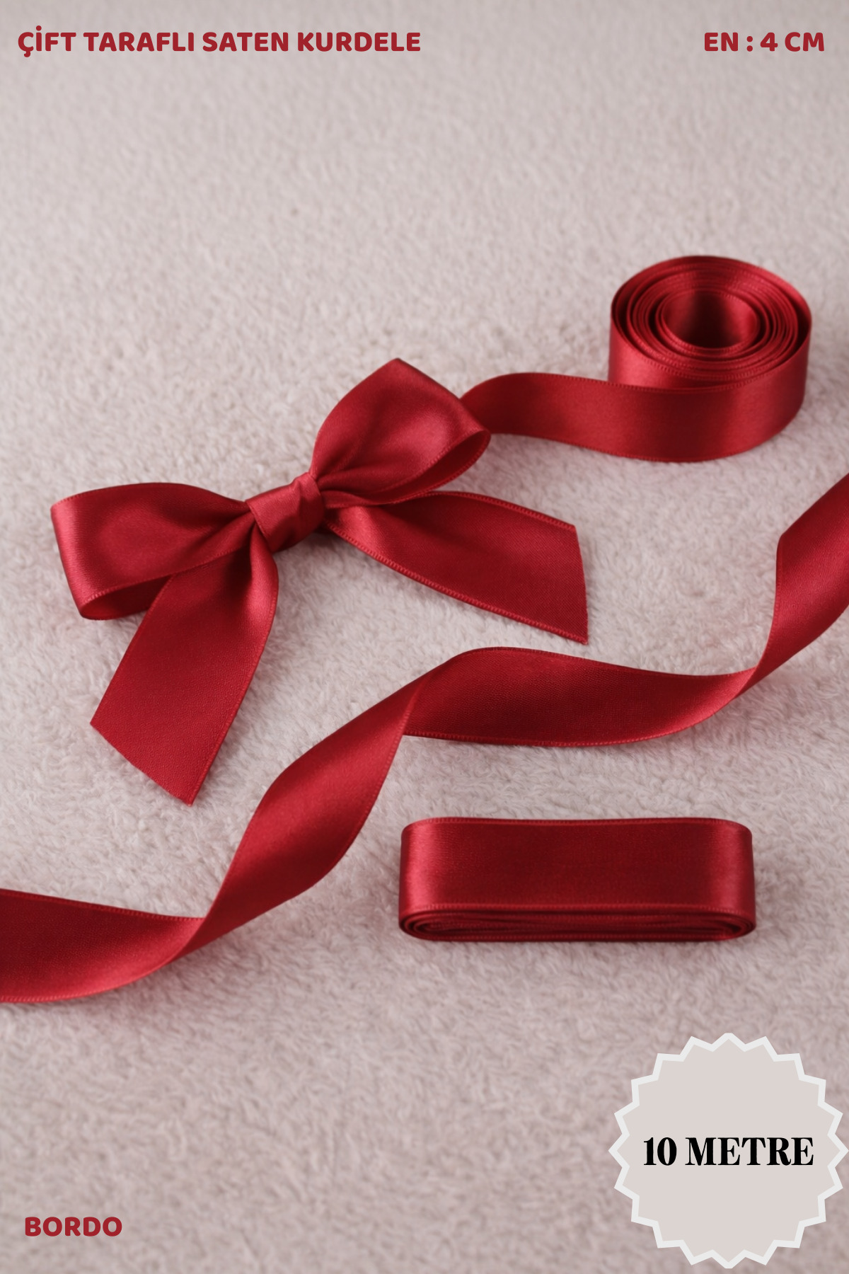 Claret Red Satin Ribbon 4cm 10mt - Bundle, Wedding, Engagement, Dowry, Gift, Ornament, Birthday, Party