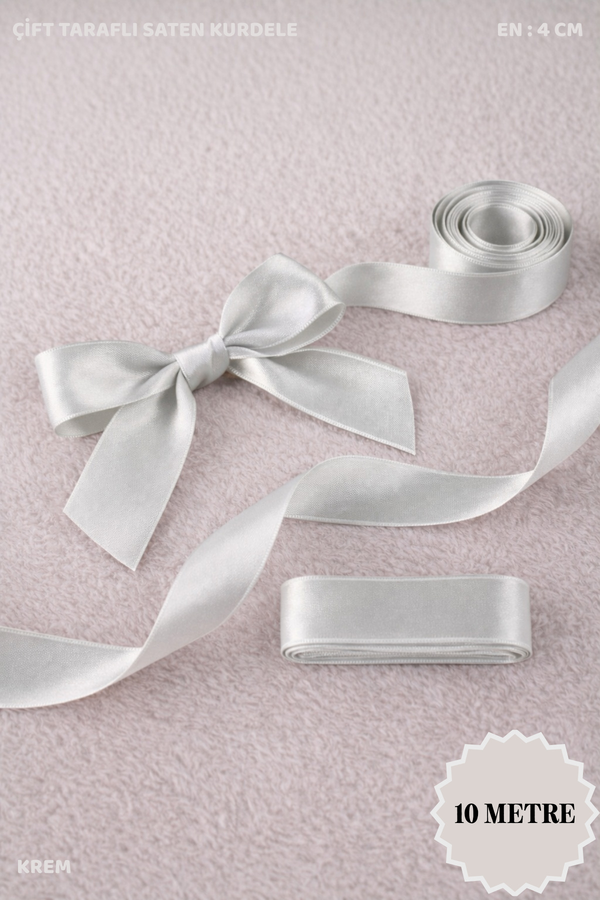 Cream Satin Ribbon 4 cm 10mt - Bundle, Wedding, Engagement, Dowry, Gift, Ornament, Birthday, Party