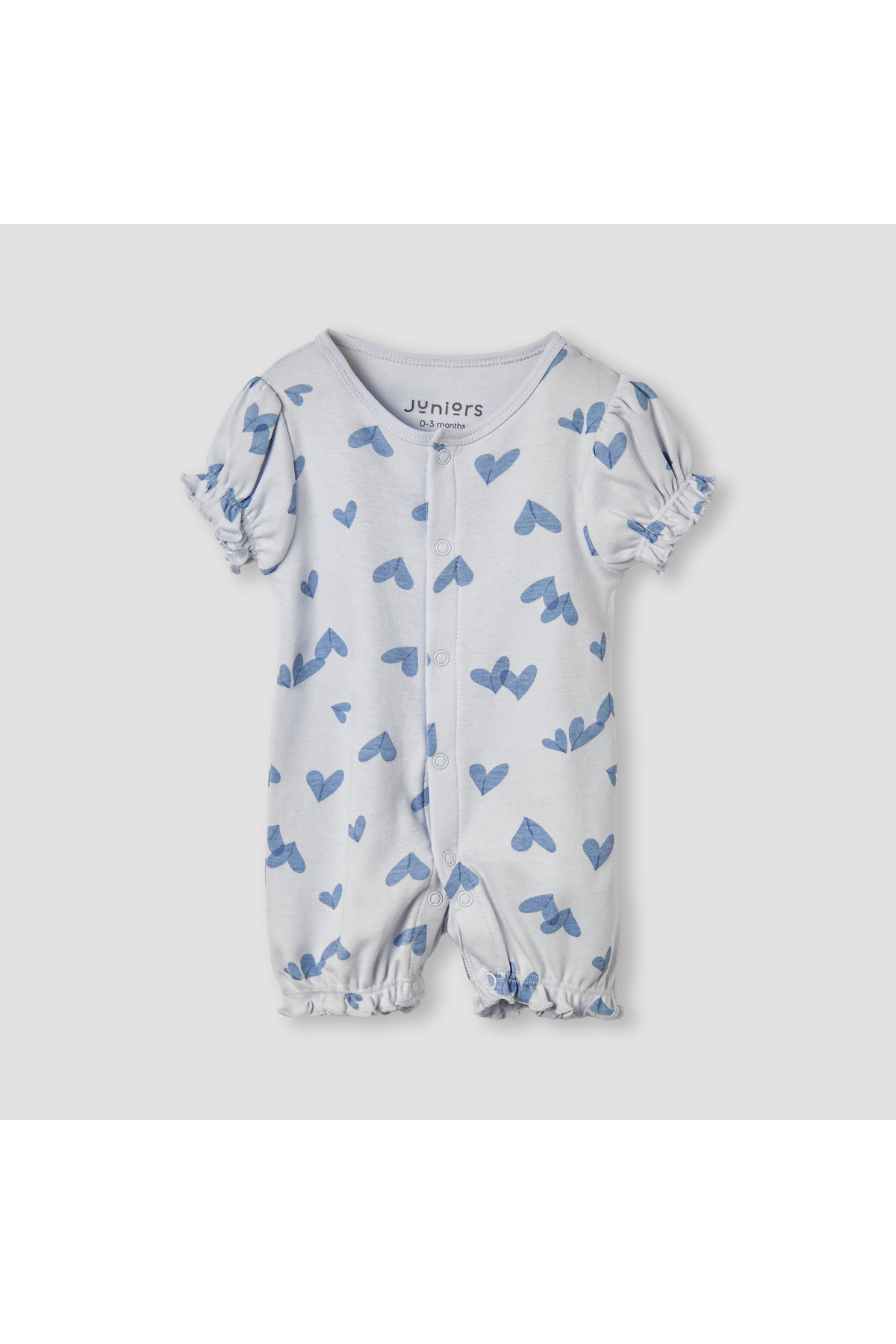 Juniors Heart Print Romper with Puff Sleeves