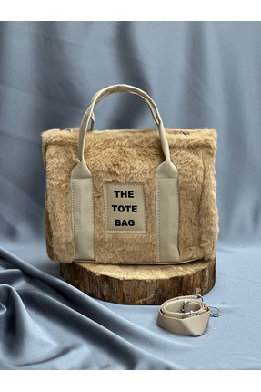 MİHRA STORE Kadın Çanta Raya Peluşlu Tote Omuz Ve El Çanta-DN115 Kamel