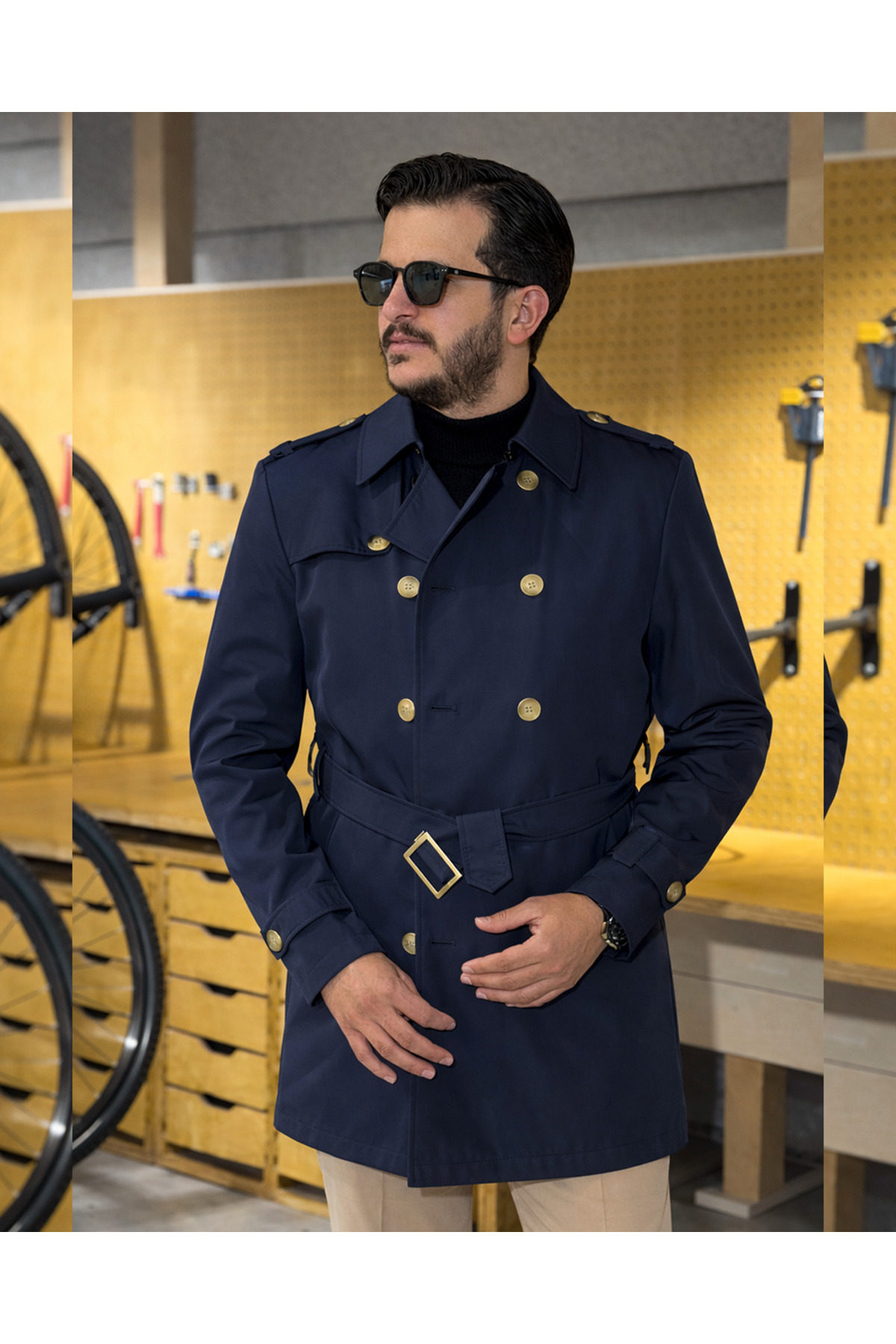 Avni Ceylan Erkek Kuşaklı Çift Düğmeli Trençkot