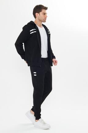 TRENDHİLL Erkek İçi Polarlı Kapüşonlu Kışlık Eşofman Takımı Siyah 9520-S