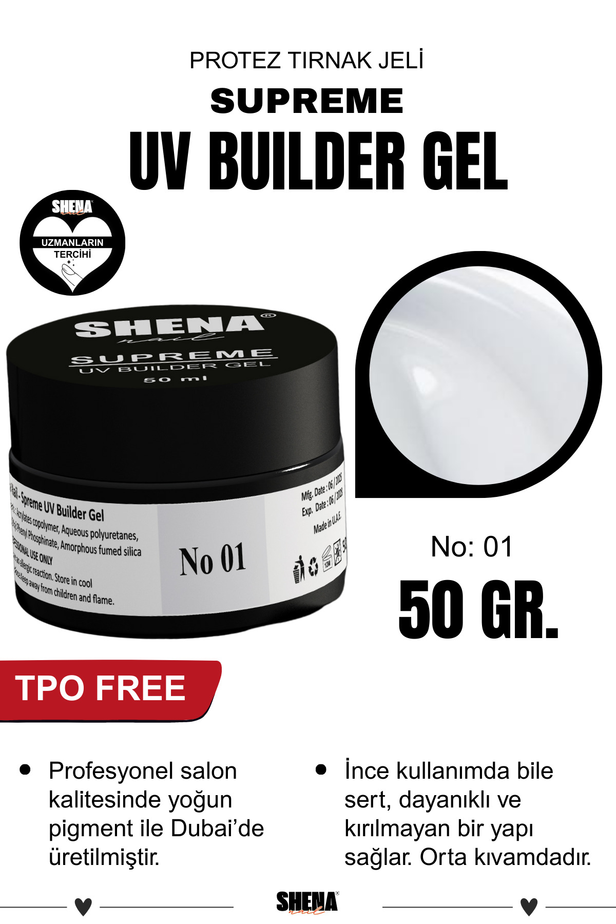 Shena Supreme Protez Tırnak Jeli No: Clear Şeffaf Uv/Led Builder