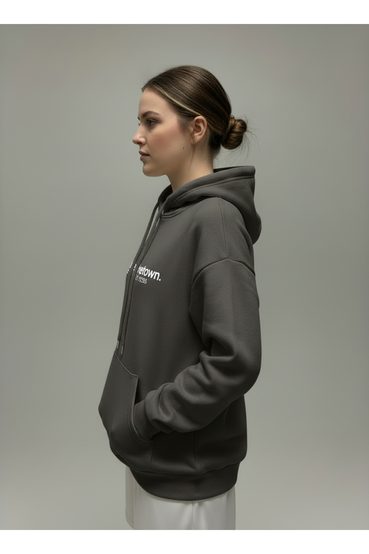 HELLİE  Kapüşonlu Cepli Gri Sweatshirt - Görsel 3