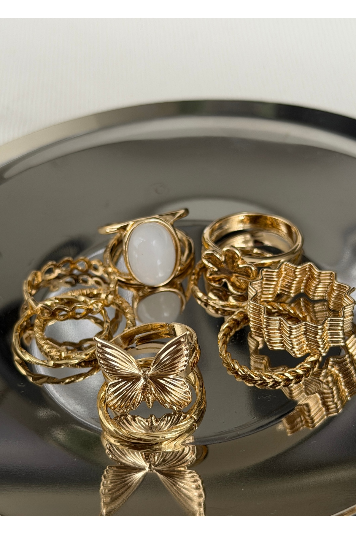 KİLİGİSTANBUL  KELEBEKLİ ÇOKLU YÜZÜK SETİ - Görsel 4