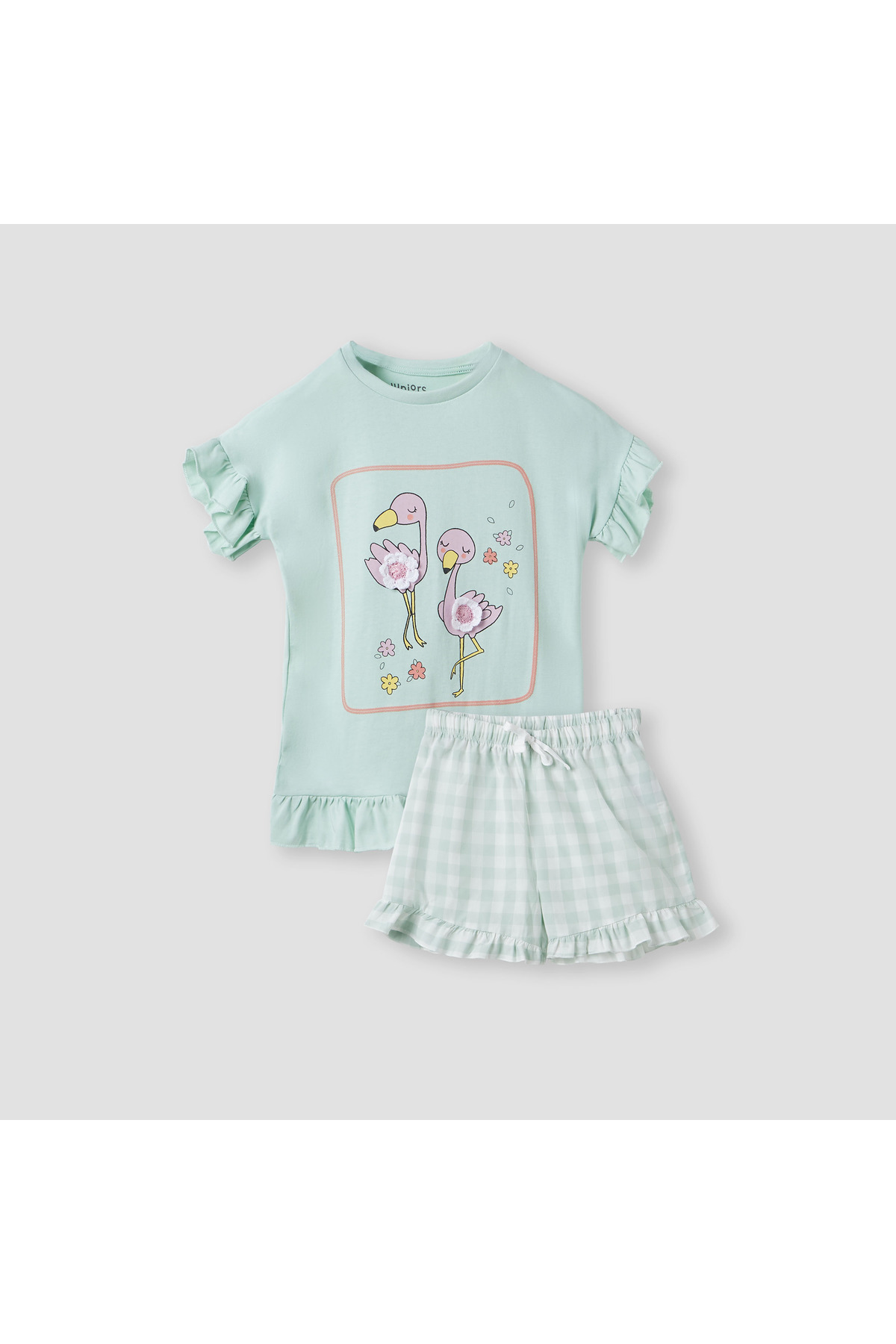 Juniors Flamingo Print Top and Shorts Set