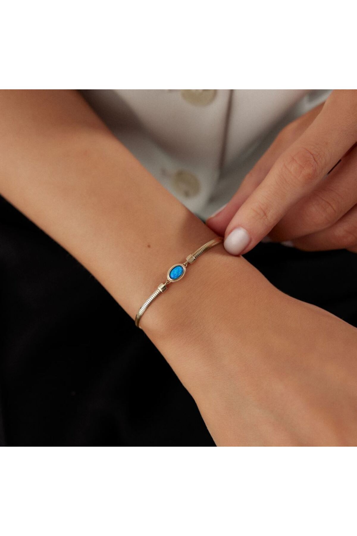 İLKAY KUYUMCULUK Simli Mavi Taşlı Balıksırtı Bileklik