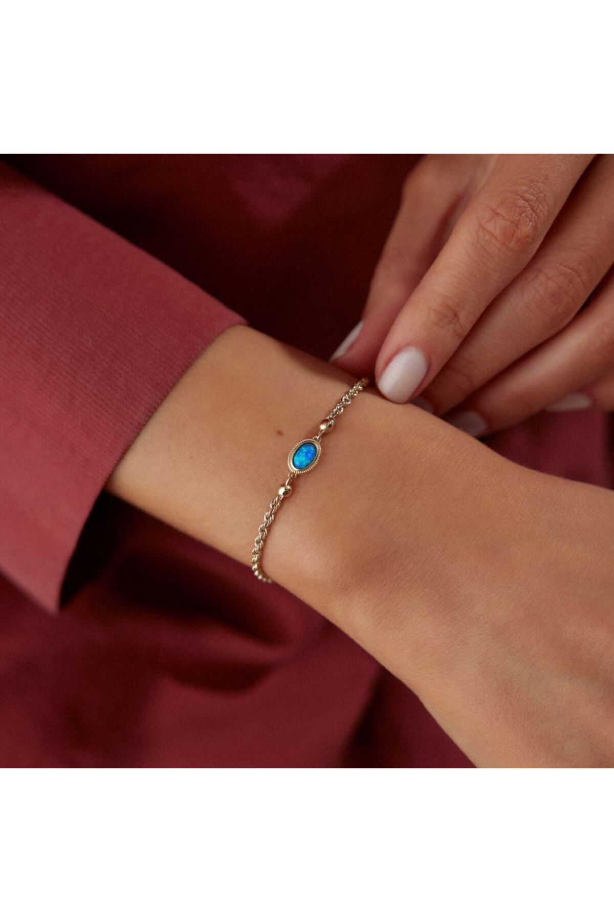 İLKAY KUYUMCULUK Simli Mavi Taşlı Halat Bileklik