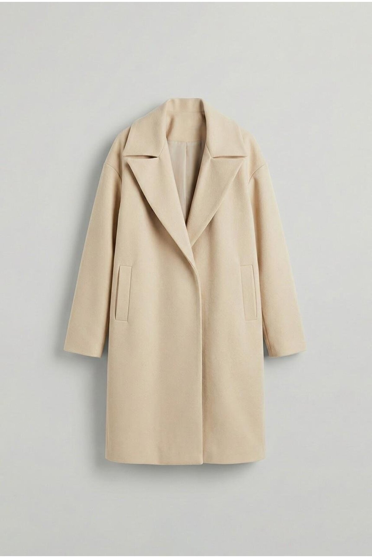 ablukaonline  Erkek Oversize İtalyan Kaşe Kaban Açık Bej