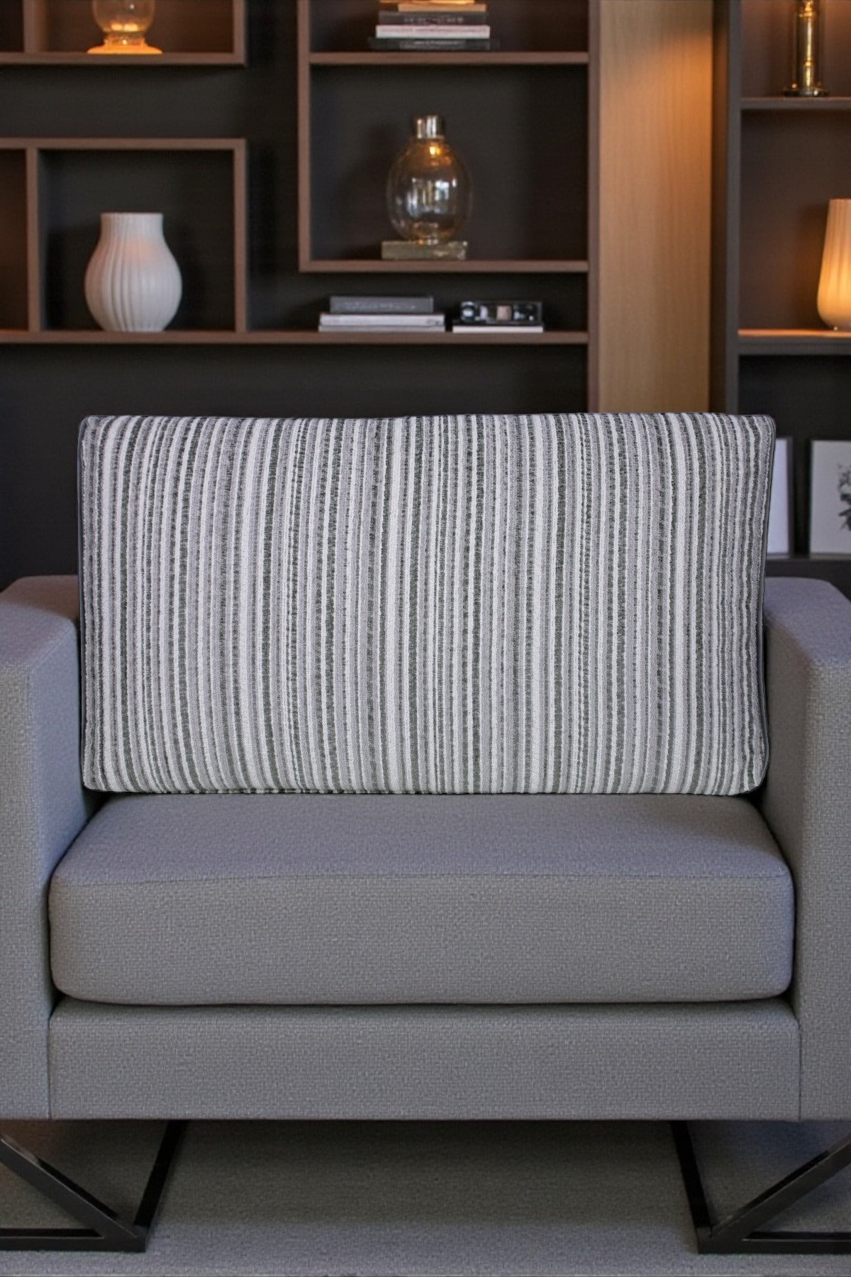 Grey, White Striped Linen Matte Velvet Box Model Pillowcase