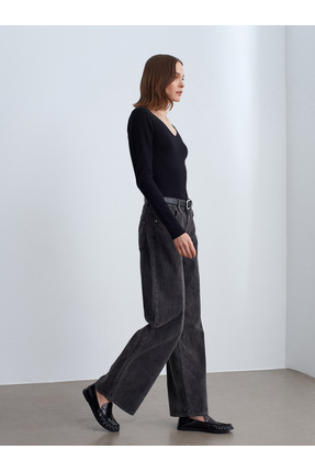 Dilvin 72116 Fitilli Kadife Pantolon-Siyah