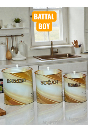 metalshop Lüx Metal Patates Soğan Sarımsak Kovası Sebze Saklama Kabı Desenli