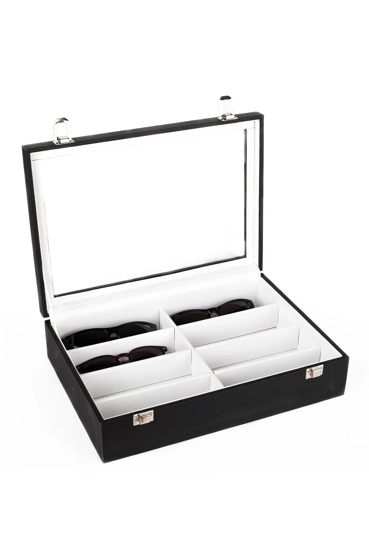 Polo Cross Gözlük Kutusu 8 bölmeli Mdf Üzeri Deri Kaplama Camlı Kapaklı