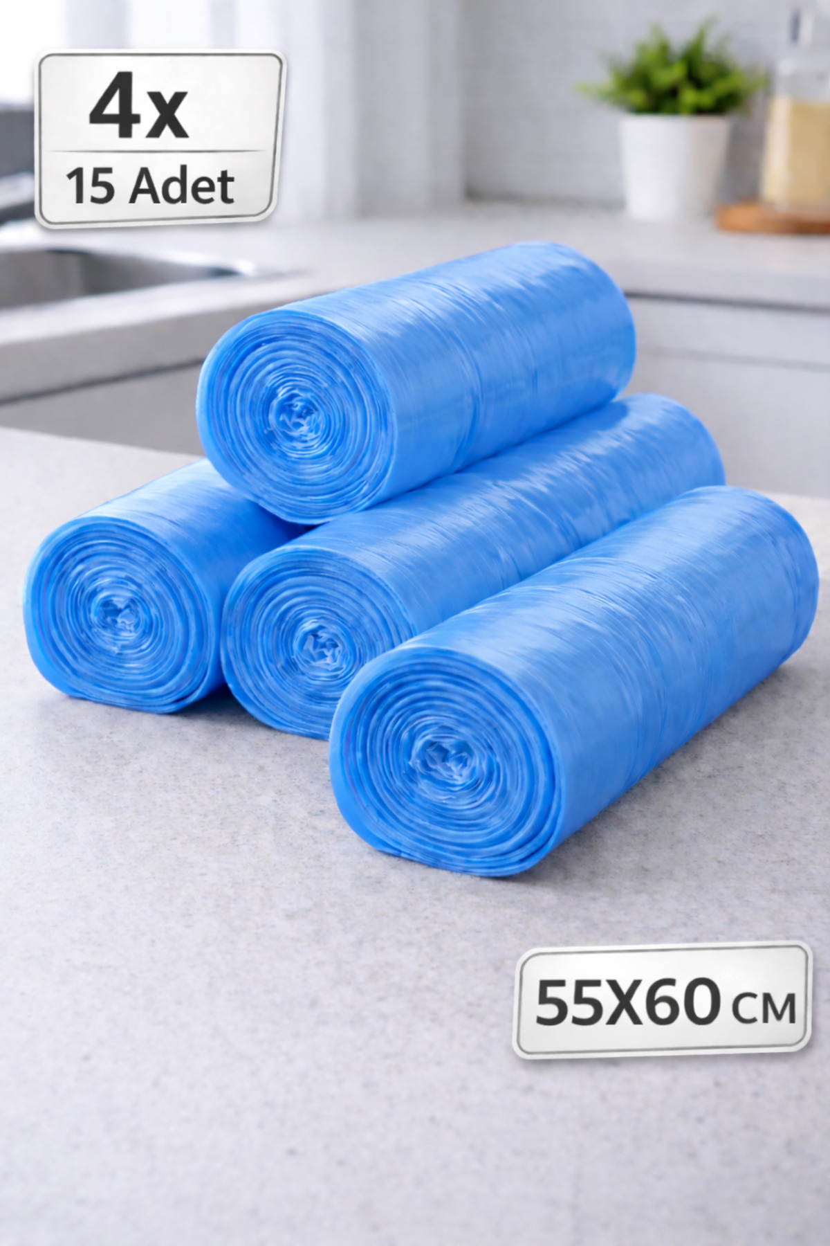 nex pack Orta Boy 55x60CM MAVİ ORTA BOY ÇÖP POŞETİ 4x15 ADET