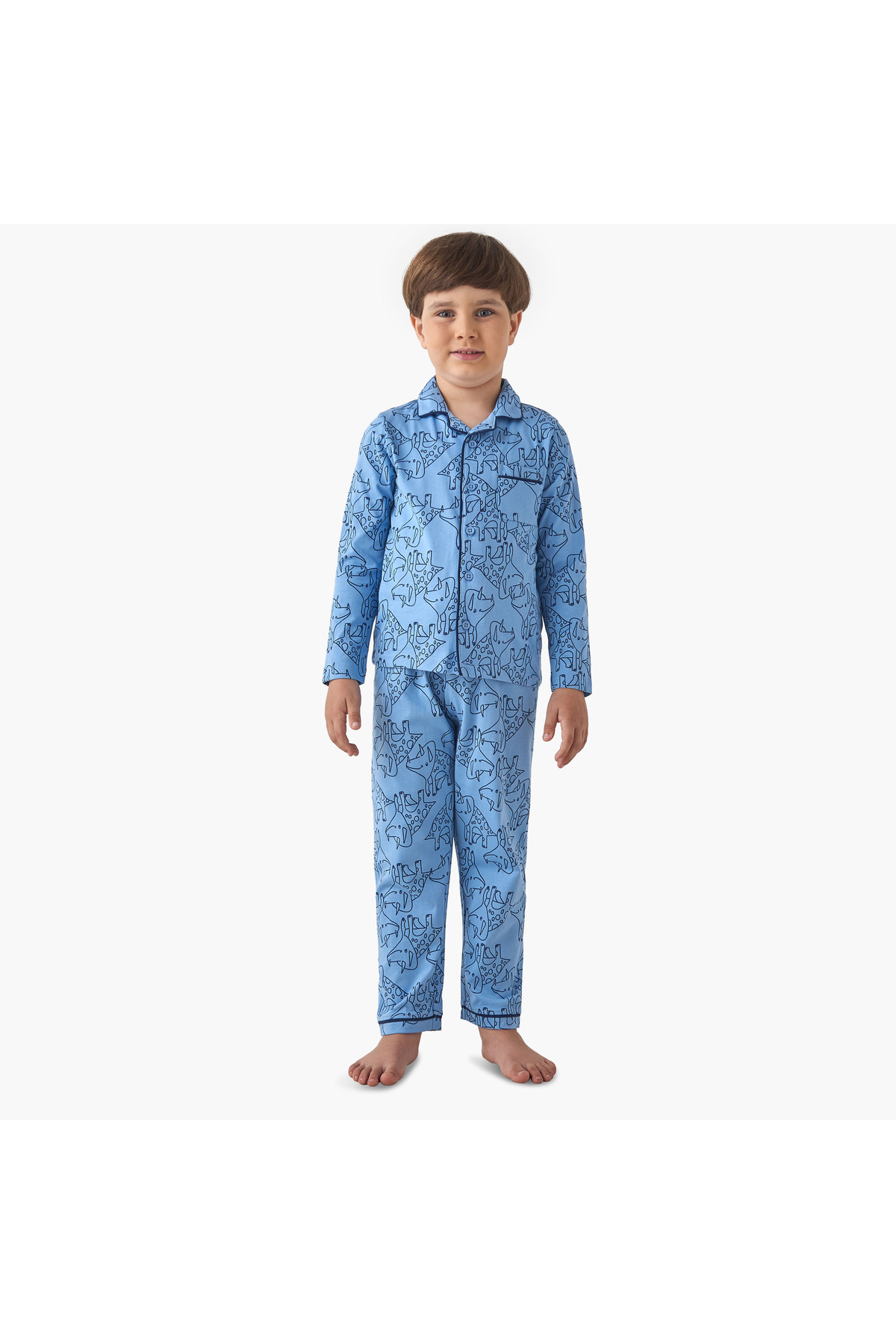 Juniors Boys Pyjama Set with Print - Cotton - Long Sleeves - Notch Collar