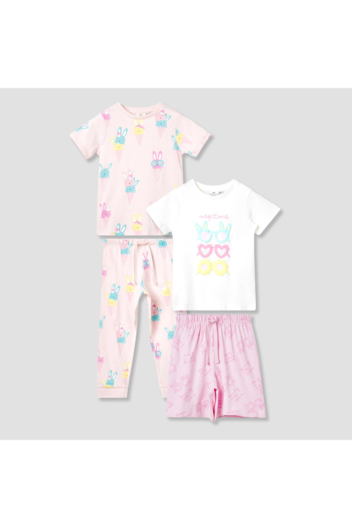 Juniors طقم تي شيرت وبيجامة مطبوع مكون من 4 قطع