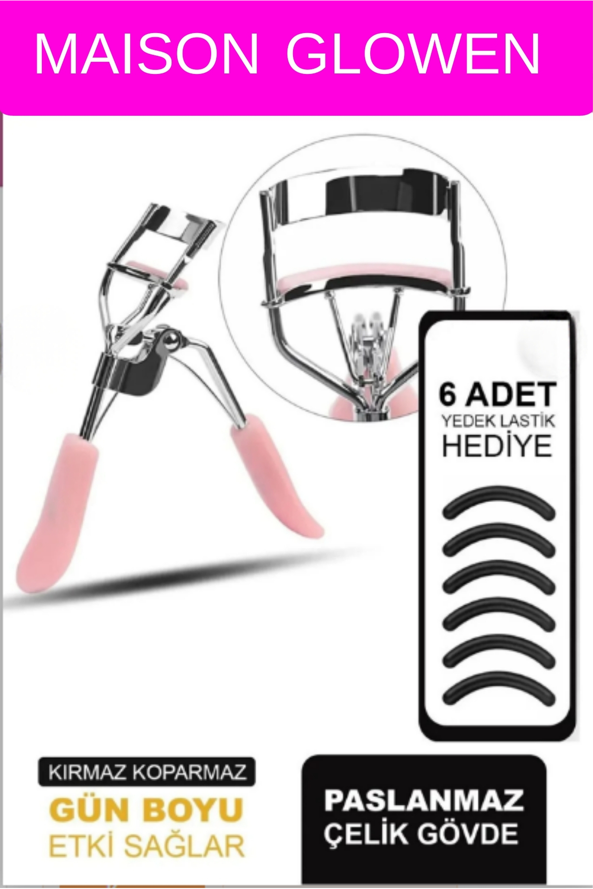 MAISON GLOWEN Profesyonel Lüks Kirpik Kıvırıcı Makası - 6 Adet Kıvırıcı Lastiği Hediyeli