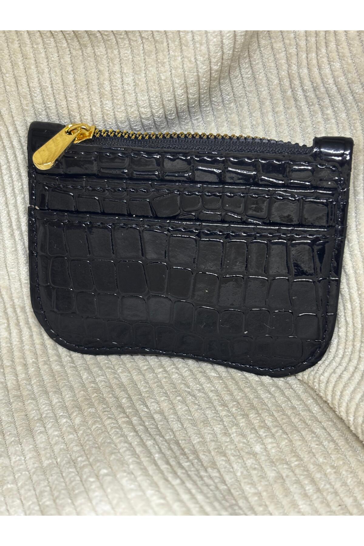 bijoux uniques siyah parlak deri kadın kartlık&cüzdan