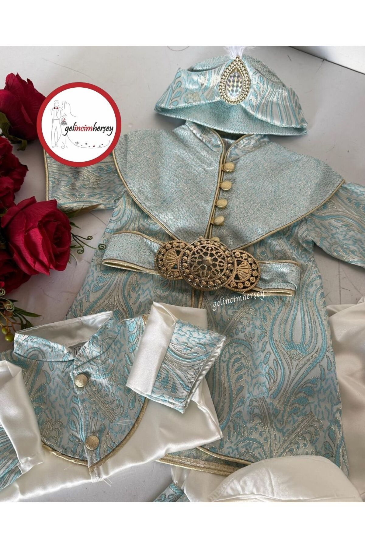 Gelincimherşey 1 Yaş Erkek Bebek Sünnet Takımı Osmanlı Kemer Detaylı Şehzade Konsept Mevlüt Kıyafeti fotoğrafı 2 (önizleme)