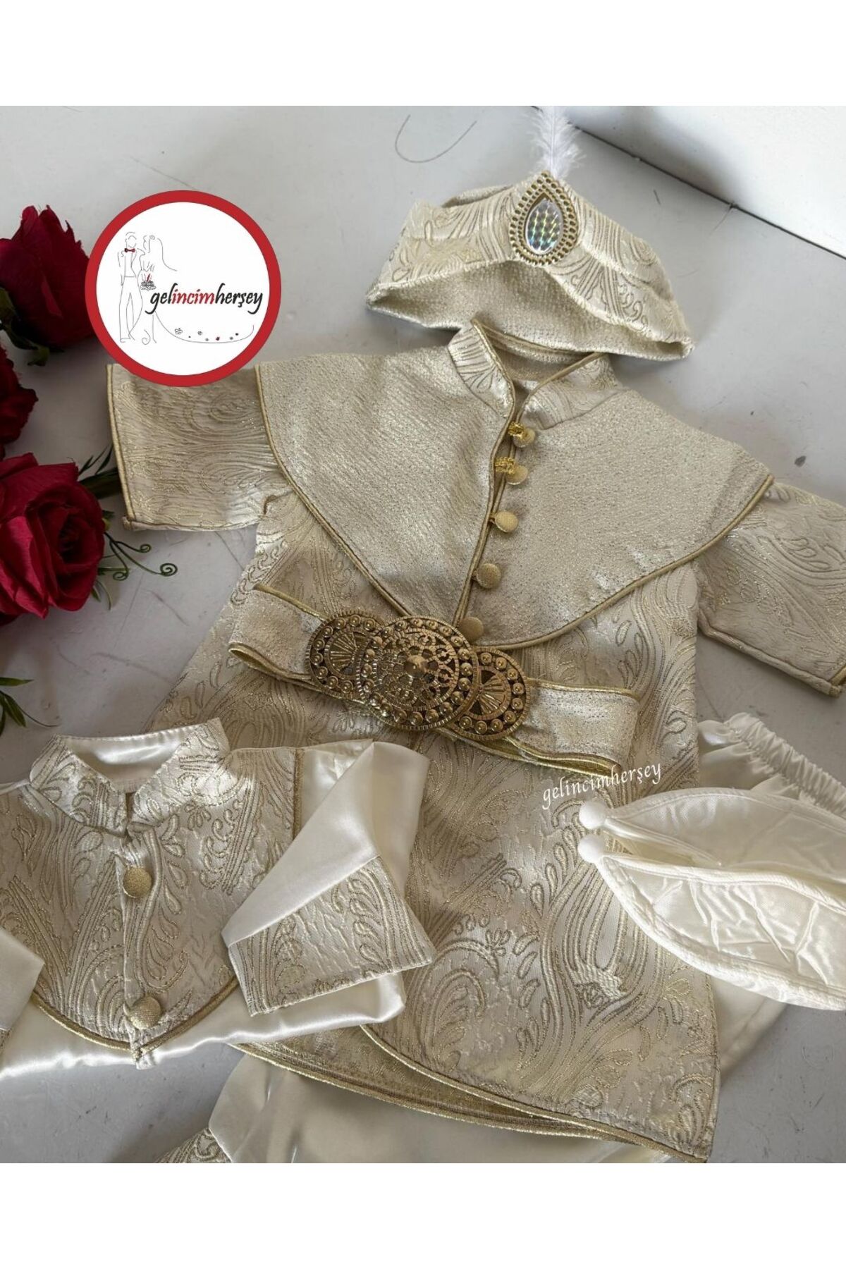 Gelincimherşey 1 Yaş Erkek Bebek Sünnet Takımı Osmanlı Kemer Detaylı Şehzade Konsept Mevlüt Kıyafeti fotoğrafı 2 (önizleme)