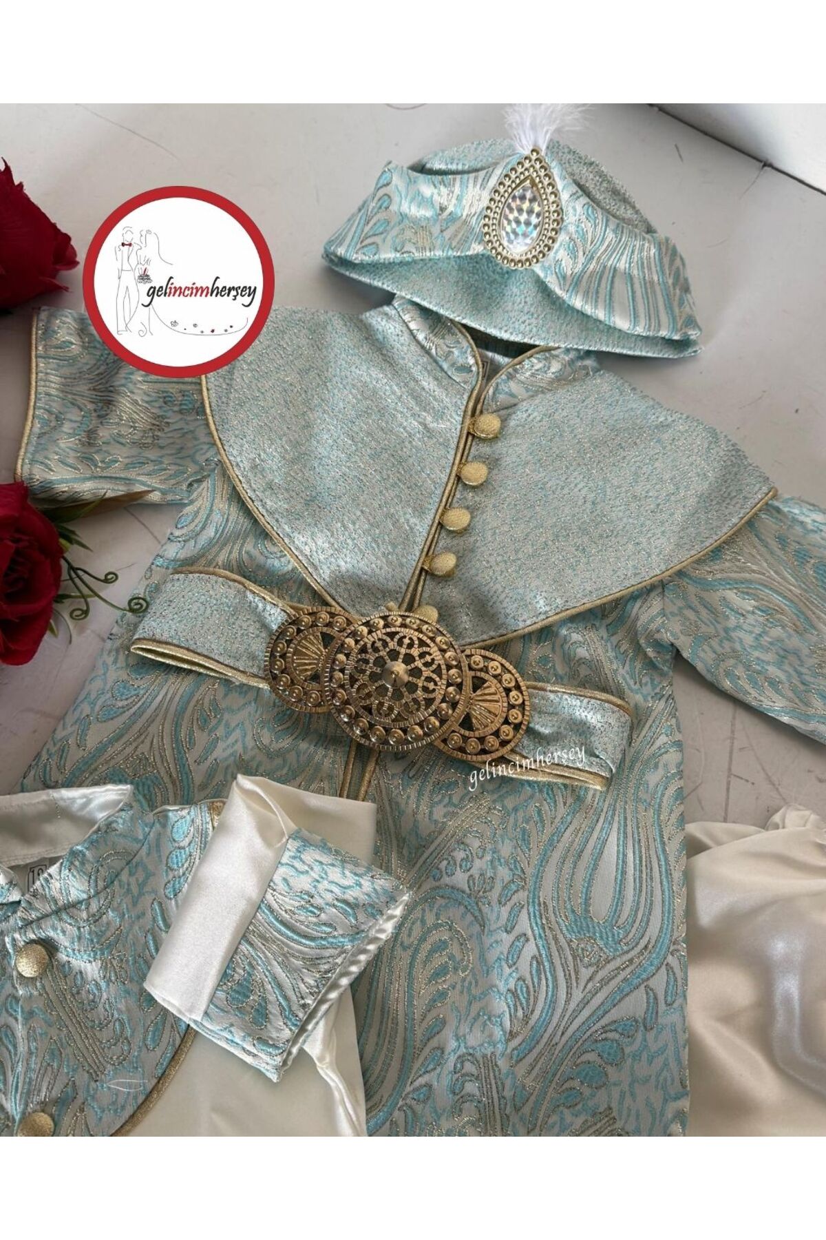 Gelincimherşey 1 Yaş Erkek Bebek Sünnet Takımı Osmanlı Kemer Detaylı Şehzade Konsept Mevlüt Kıyafeti fotoğrafı 3 (önizleme)