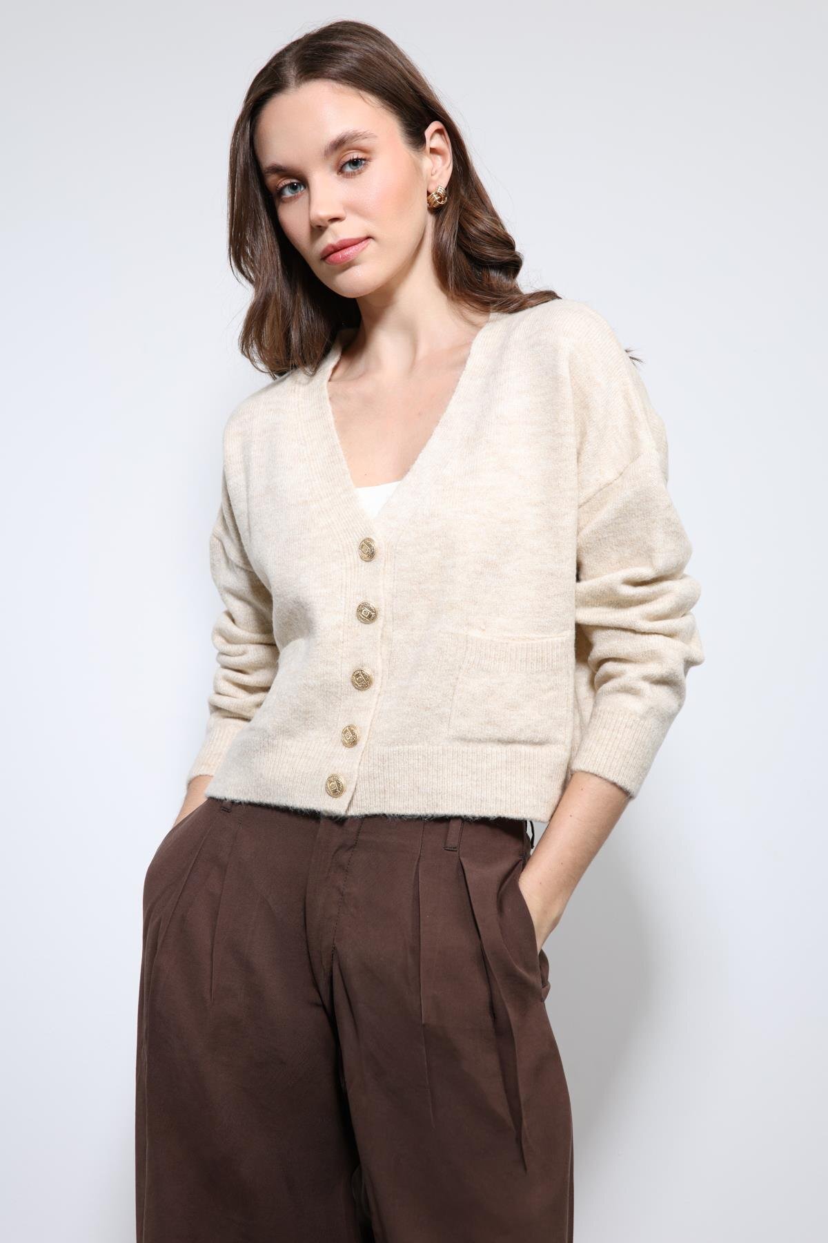 Antioch  Taş Yün Karışımlı Hırka - Görsel 4