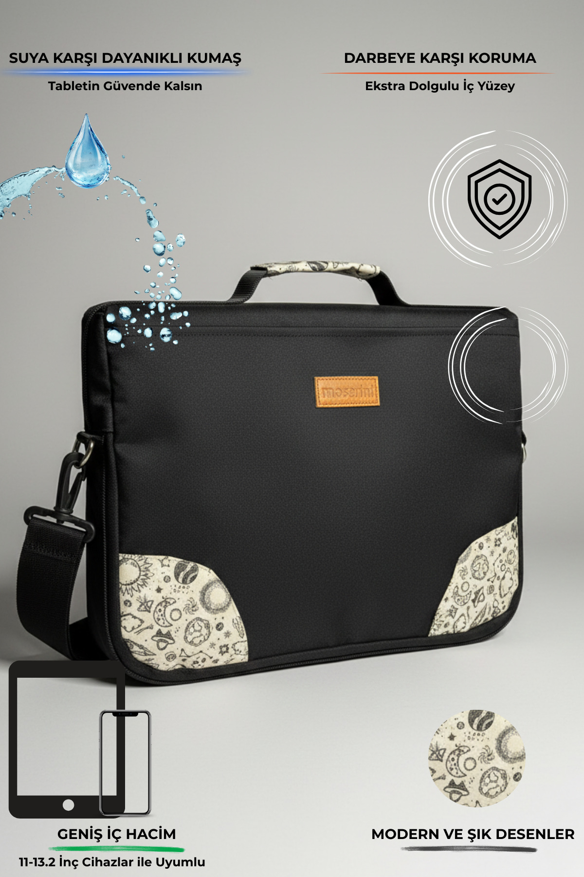 IPad Pro 6th Generation 12.9”/7th Gen 13”/Air M2 Compatible Space Pattern 13” Tablet Bag with Shoulder Strap