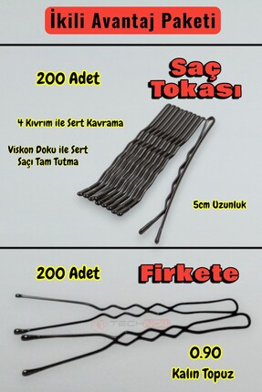 Technow 200 Adet Tel Saç Tokası+200 Adet 0.90 Saç Firketesi Toplam 400 Adet