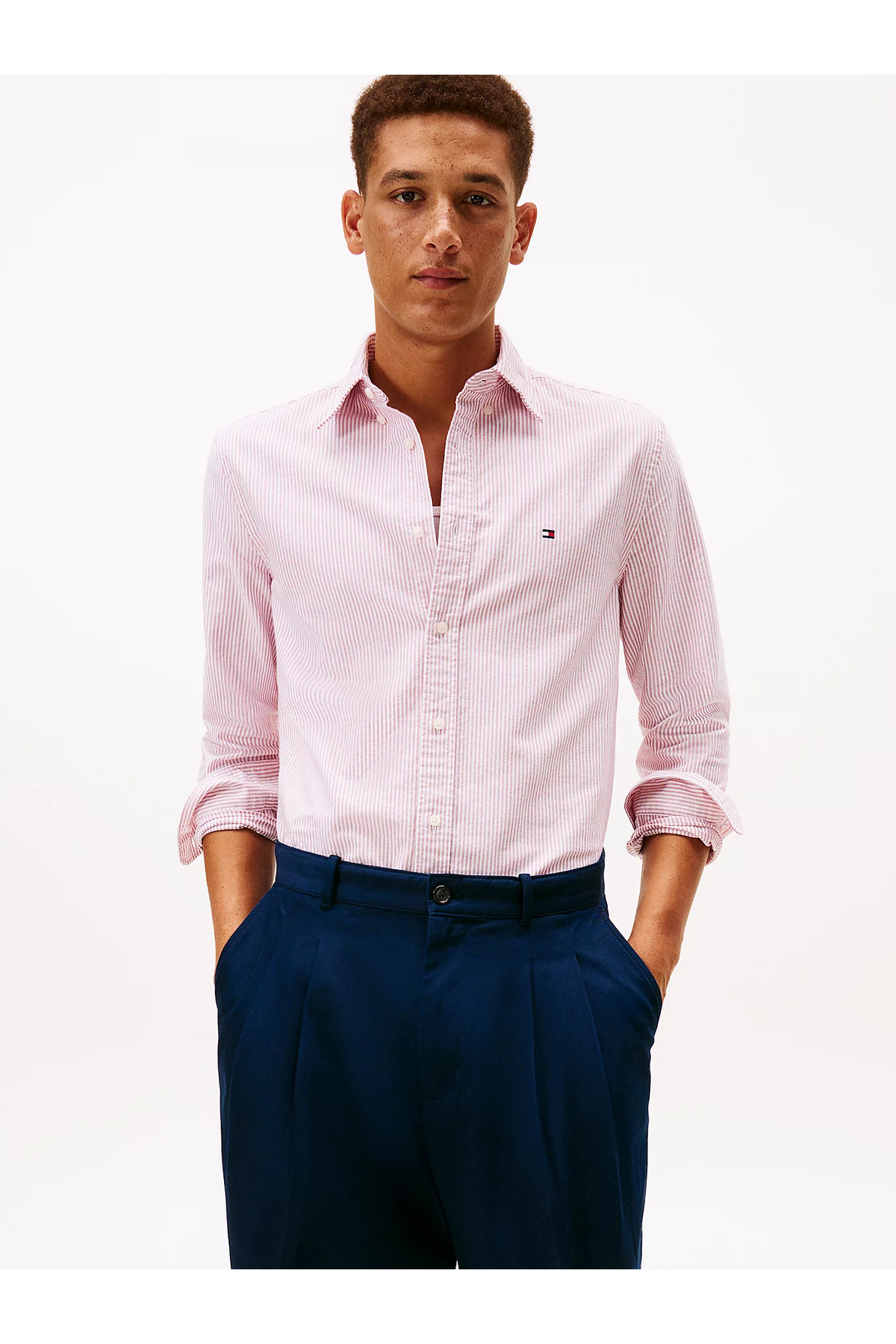 تامی هیلفیگر پیراهن مردانه یقه گرد بافتنی آستین بلند، طرح پیراهن قرمز MW0MW36238-0EX