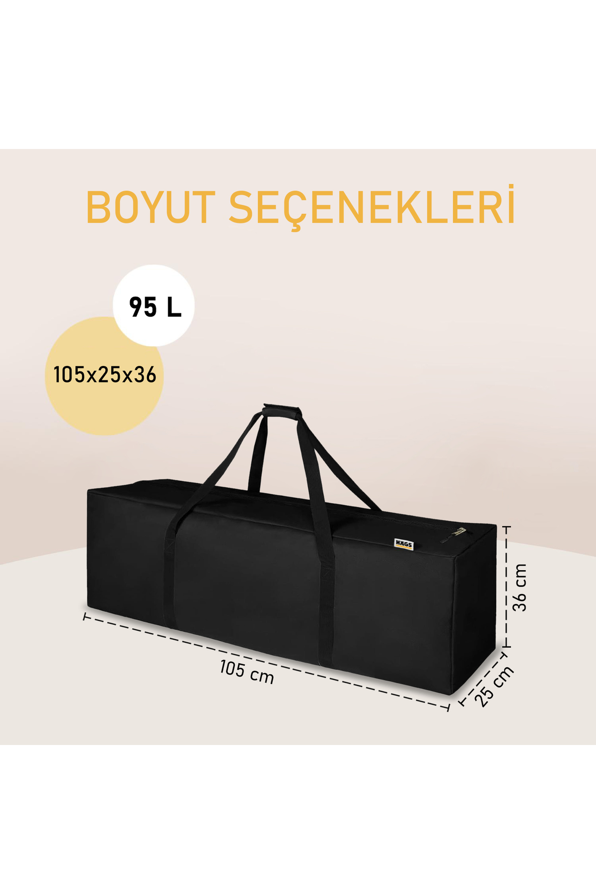 Genel Markalar Taşıma Çantası, Fermuarlı Dayanıklı Seyahat Spor, Hurç, Valiz, 95L (105 x 25 x 36 cm) - Siyah görsel 2