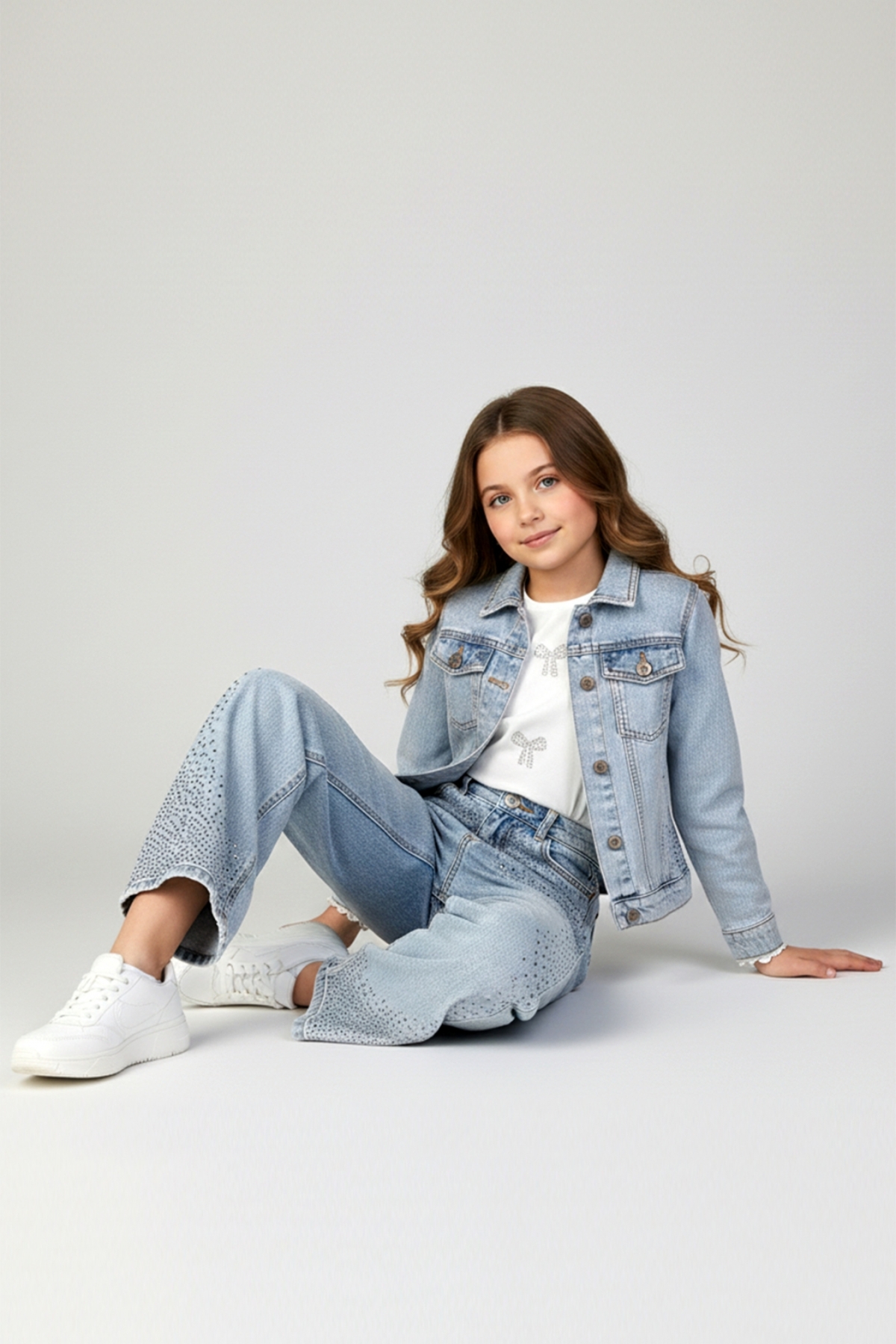 DMB BOYS & GIRLS  kız çocuk taş baskılı pamuklu kot ceket - Görsel 3