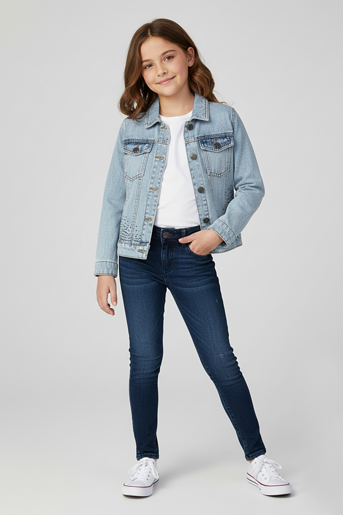 DMB BOYS & GIRLS  kız çocuk taş baskılı pamuklu kot ceket - Görsel 4