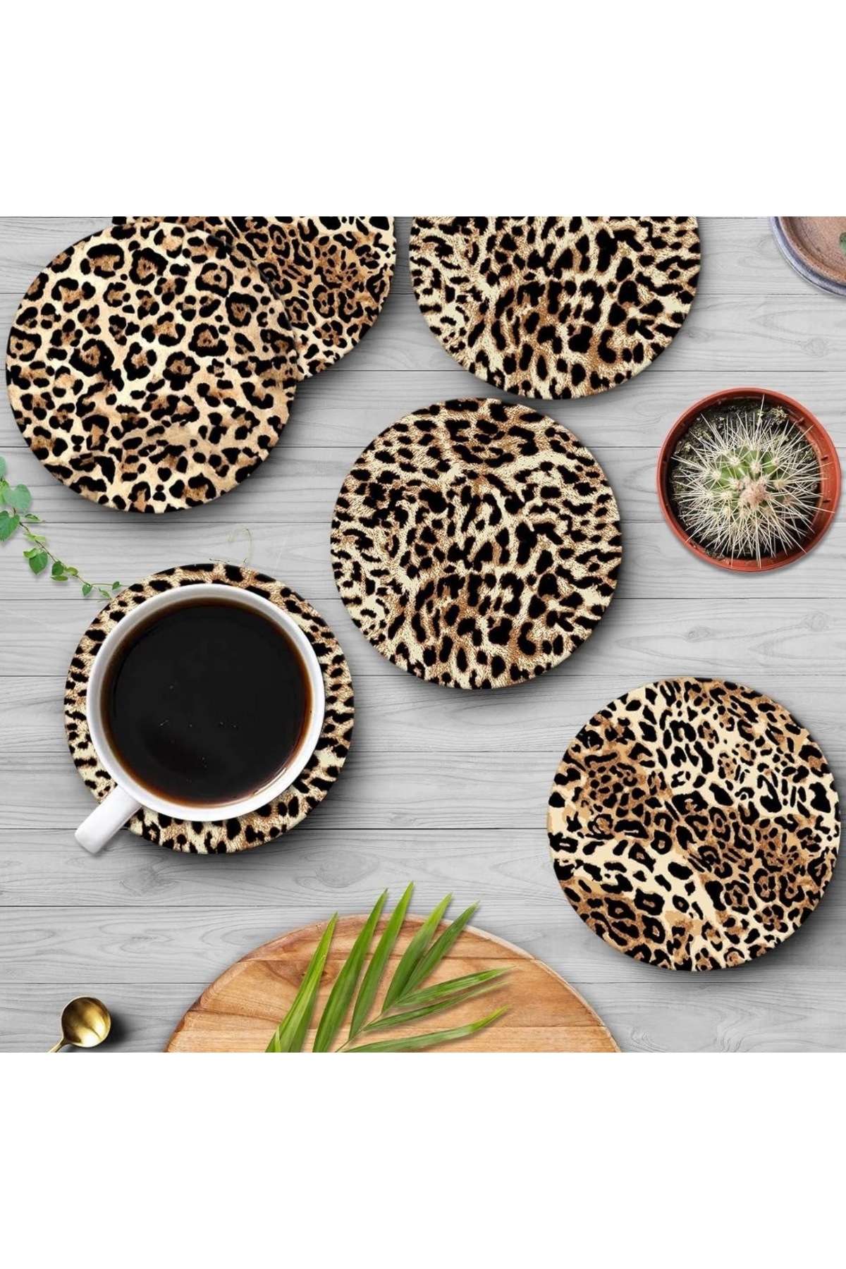 NOSTA “6’lı Renkli Leopar Temalı Bardak Altlığı Seti – KORUMA KUTULU