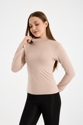KLC Fashion Kadın Yarım Balıkçı Yaka bej Basic Body