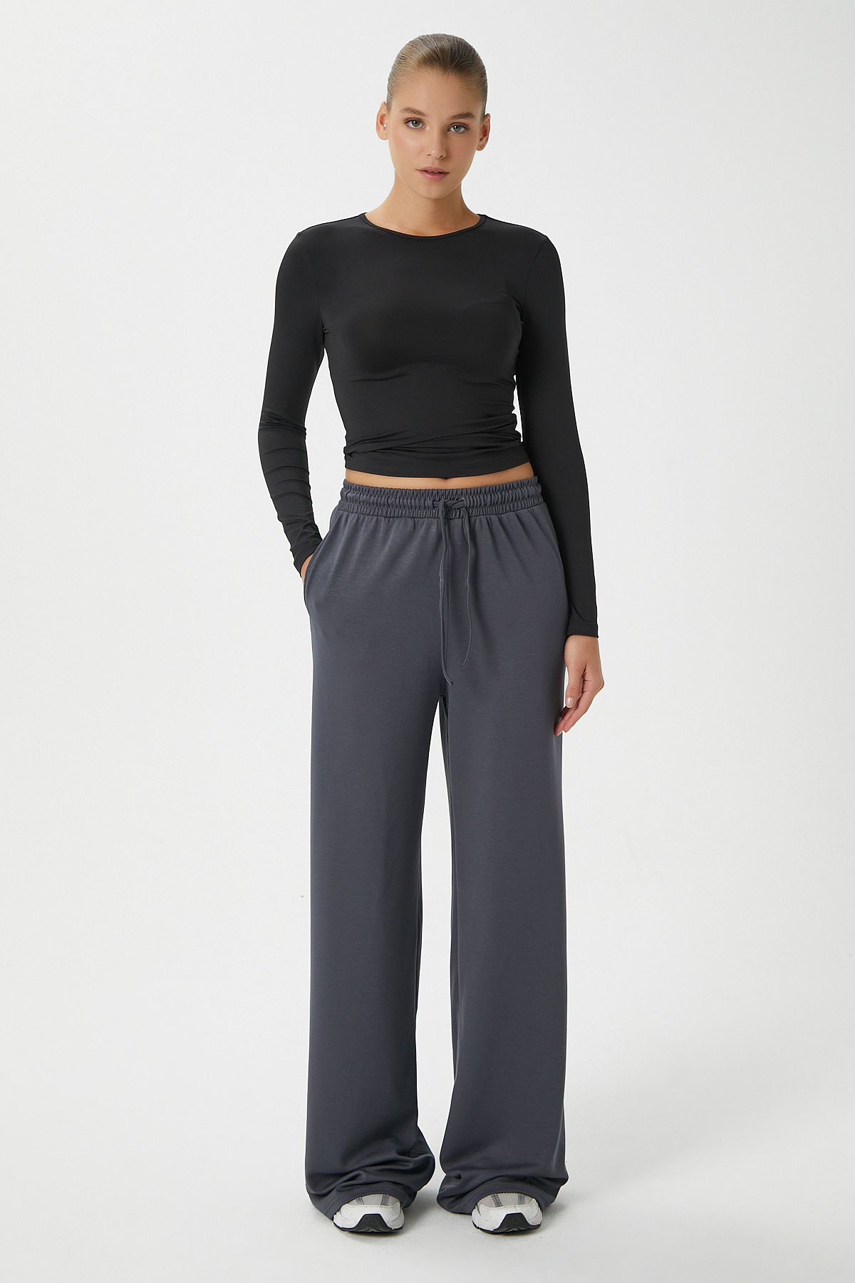 Ritnice  Kadın Modal Select Geniş Paça Antrasit Eşofman Altı - Görsel 5