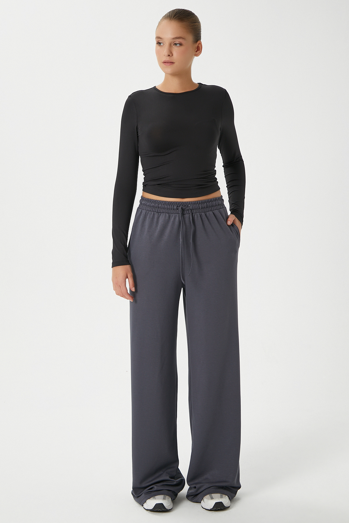 Ritnice  Kadın Modal Select Geniş Paça Antrasit Eşofman Altı - Görsel 2