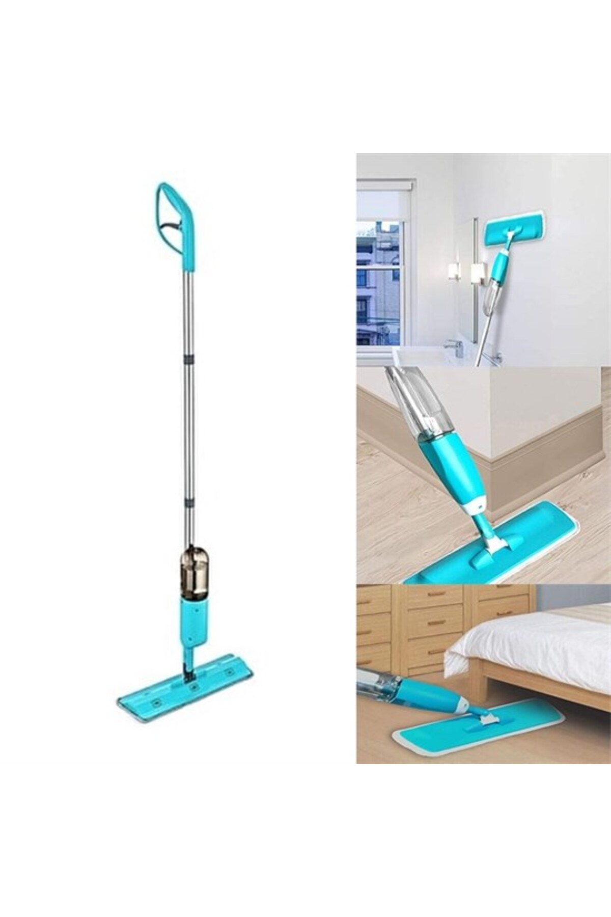 Go İthalat Döner Başlıklı Spreyli Mop Parke Ahşap Fayans Temizleyici Su Hazneli Sihirli Paspas (4989)