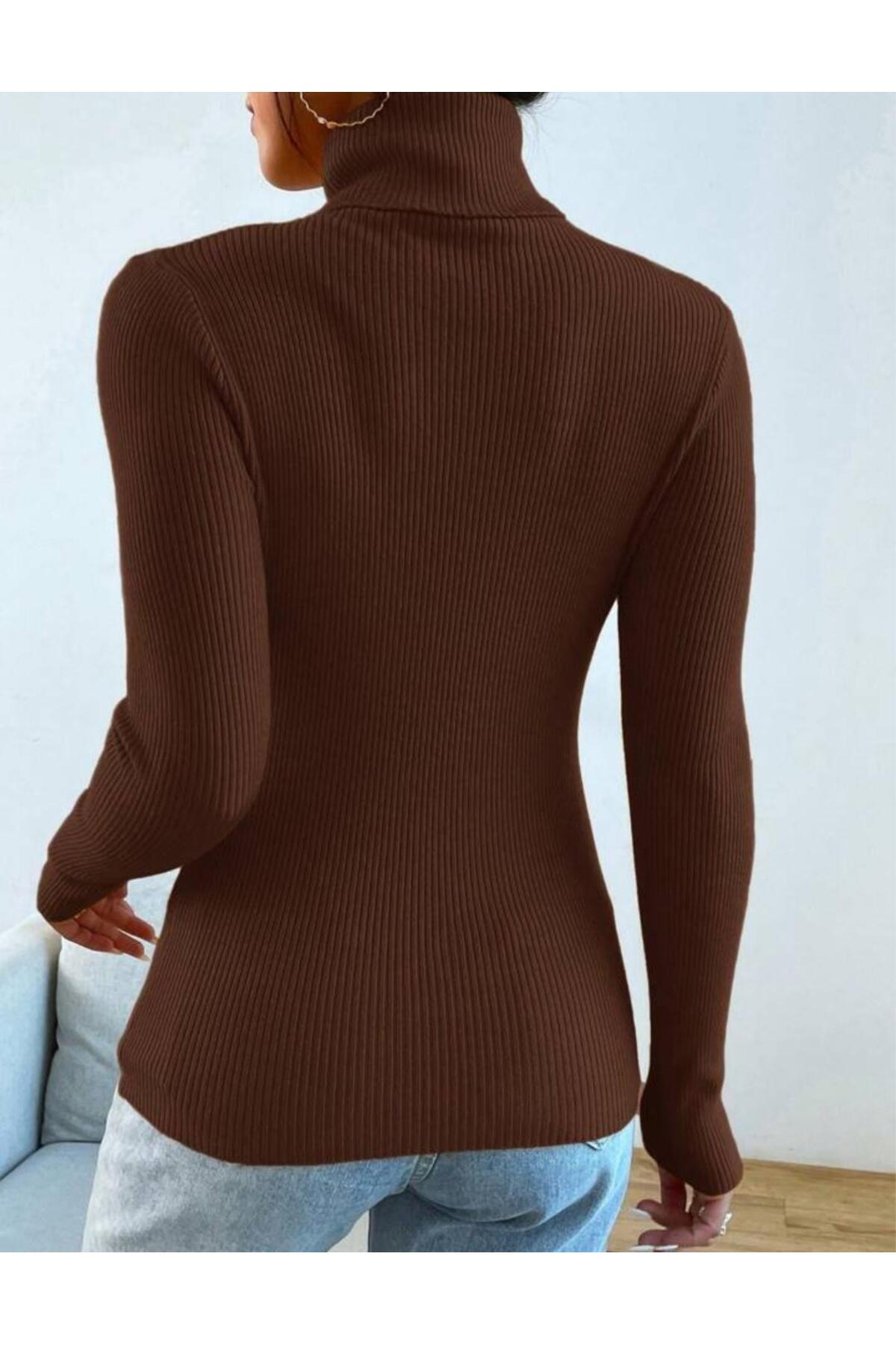 ÖZ PAMUK  Tam Boğazlı Yaka Örme Kaşkorse Uzun Kazak - Görsel 2