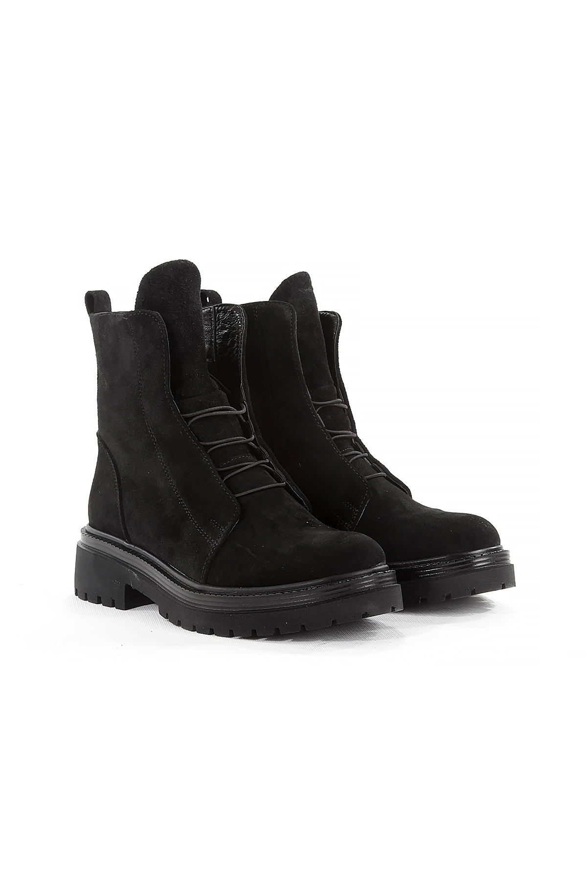 Genuine Leather Black Suede Stylish Casual Women's Boots with SHOES Laces and Zipper Detail