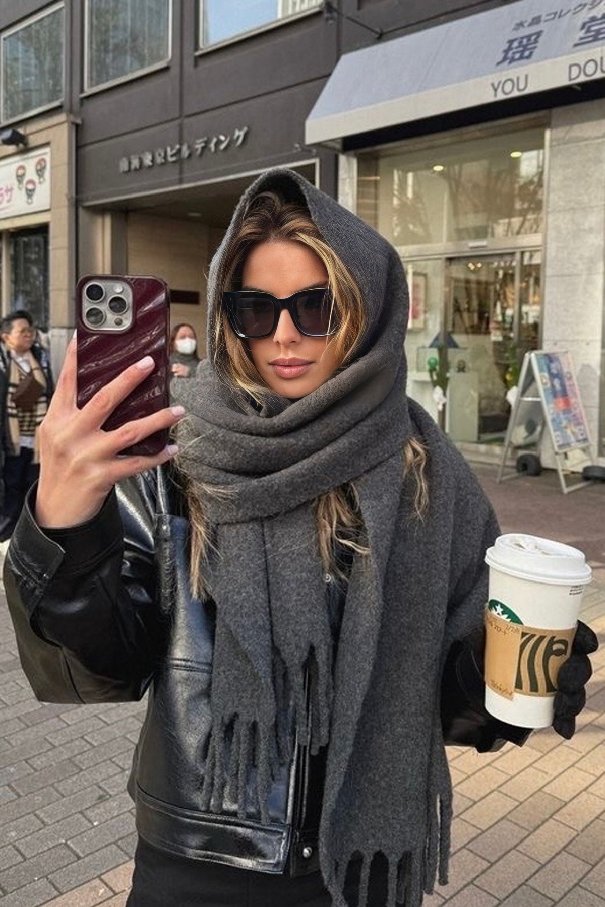 Lisa Red Puffy Soft Textured Scarf