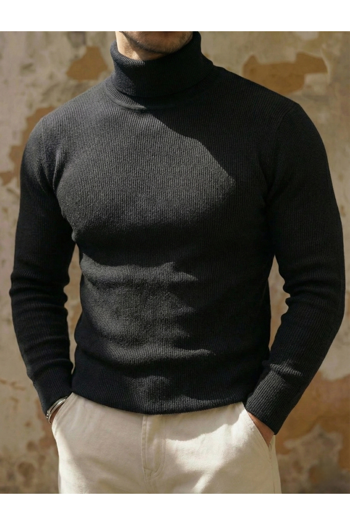 SKYBEAR  Üçlü Set Siyah-Beyaz-Gri Slim Fit Boğazlı Balıkçı Erkek Kazak – Kışlık, Rahat ve Modern - Görsel 4