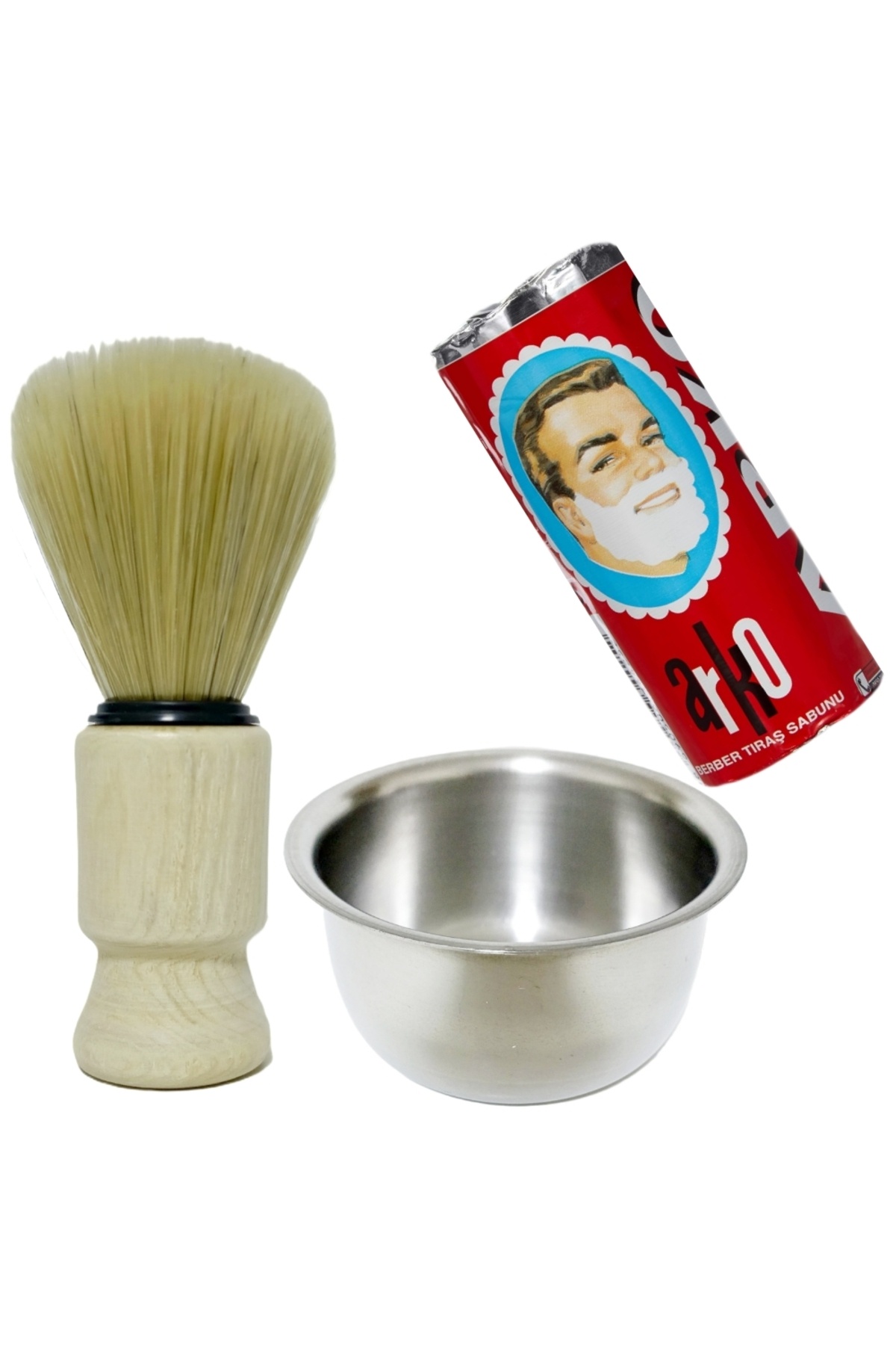 atamanstore Klasik Tıraş Seti | Ahşap Saplı Sakal Tıraş Fırçası | Paslanmaz Çelik Tıraş Tası | Tıraş Sabunu S-1