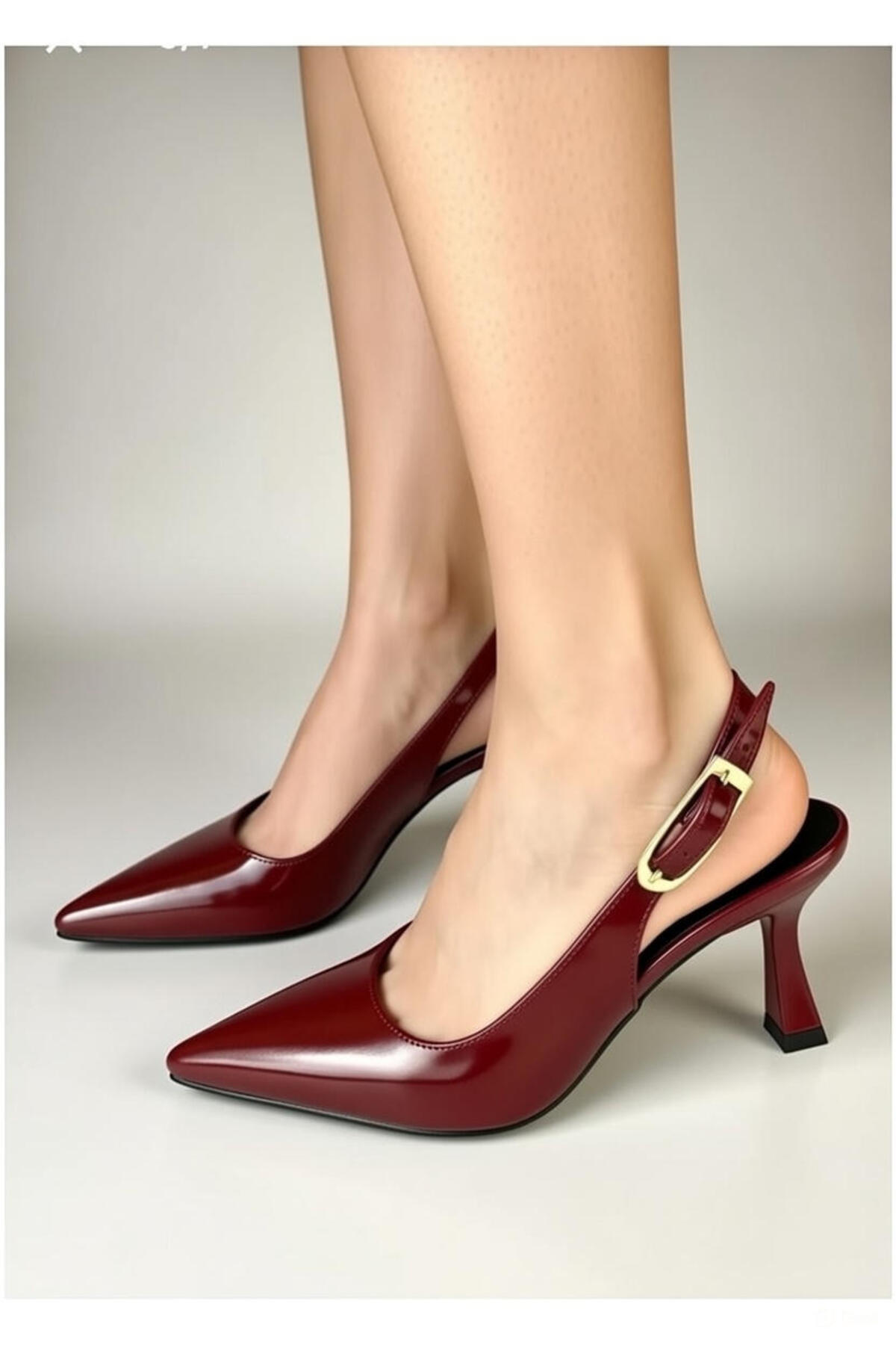madamrenk  Kadın Bordo Rugan Bantlı Yeni Sezon ince Topuklu Ayakkabı