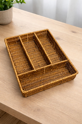 Tutku 4 Bölmeli Hasır Rattan Kaşıklık