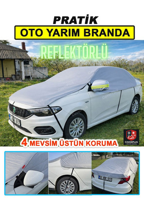 CoverPlus Pratik Yarım Oto Brandası,Reflektörlü Dikiz Ayna Korumalı Buzlanma ...