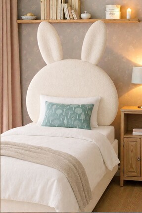 HCAtölye Ahşap Atölyesi Yatak Başlığı, Beyaz Peluş, Tek Kişilik Baza Başlığı,...