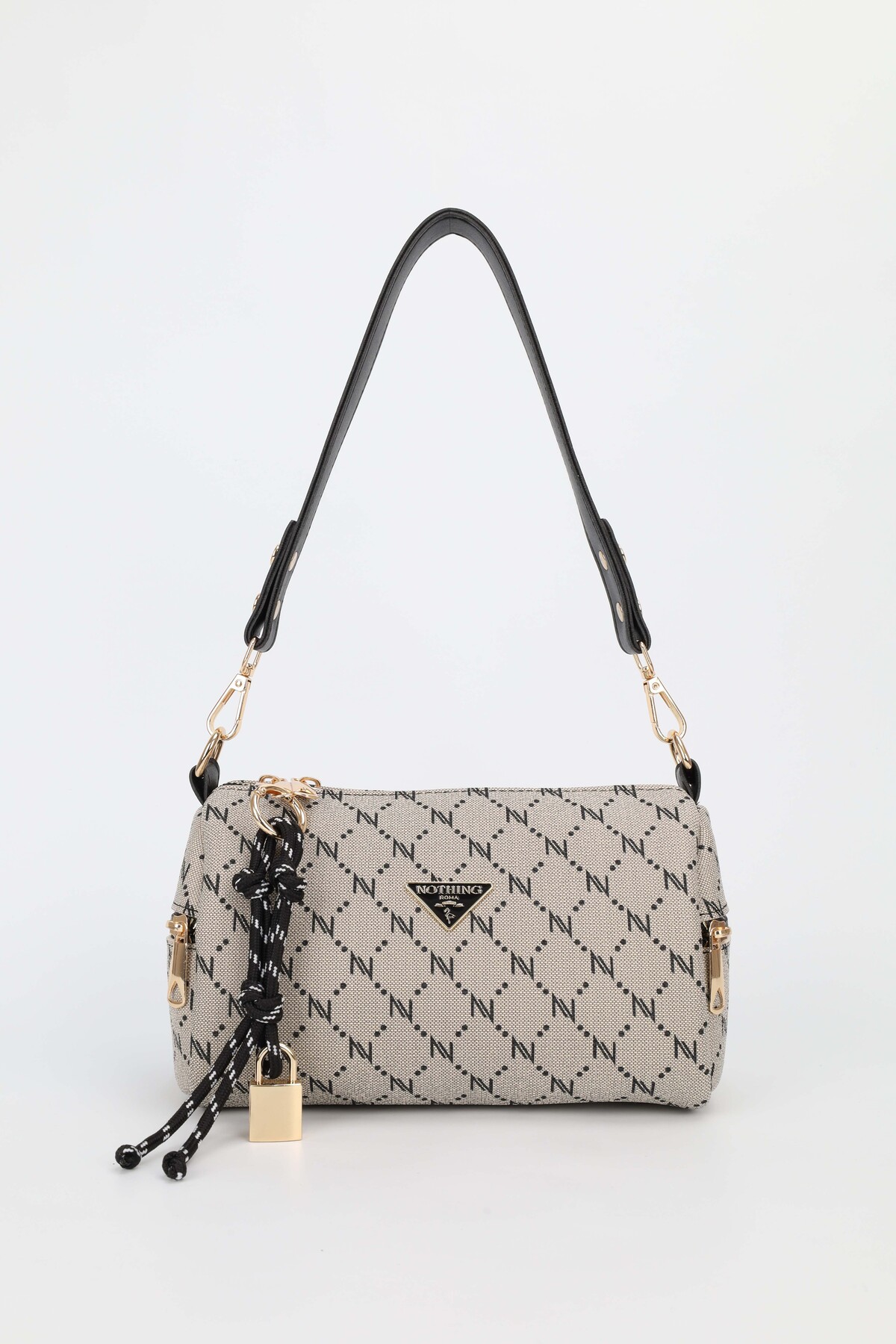 Women's Mink Black Monogram Leather Lock Charm Detailed Hand Shoulder and Crossbody Bag Alice