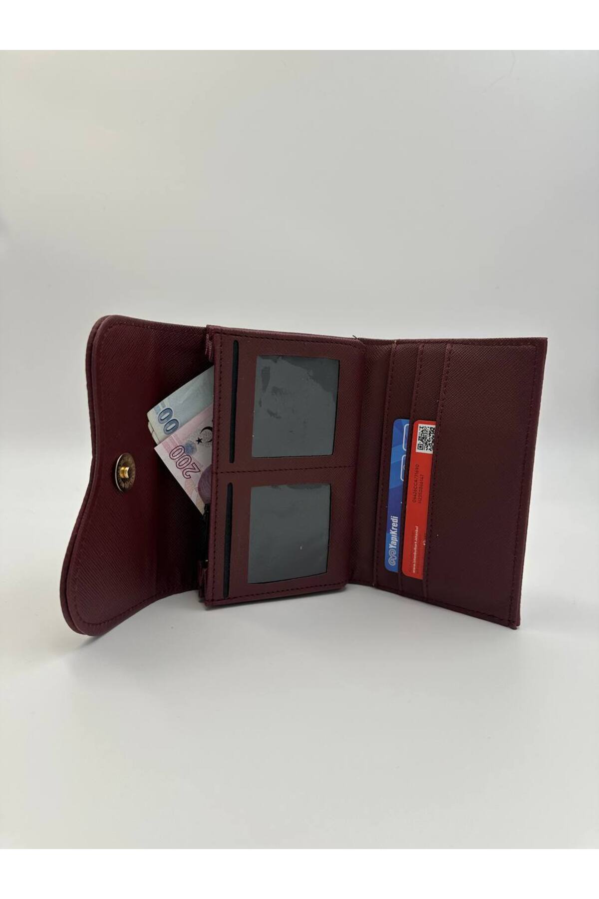 Bordo Kadın Popüler Bordo Cüzdan Çok Gözlü Kartlık Detaylı görünüm 2