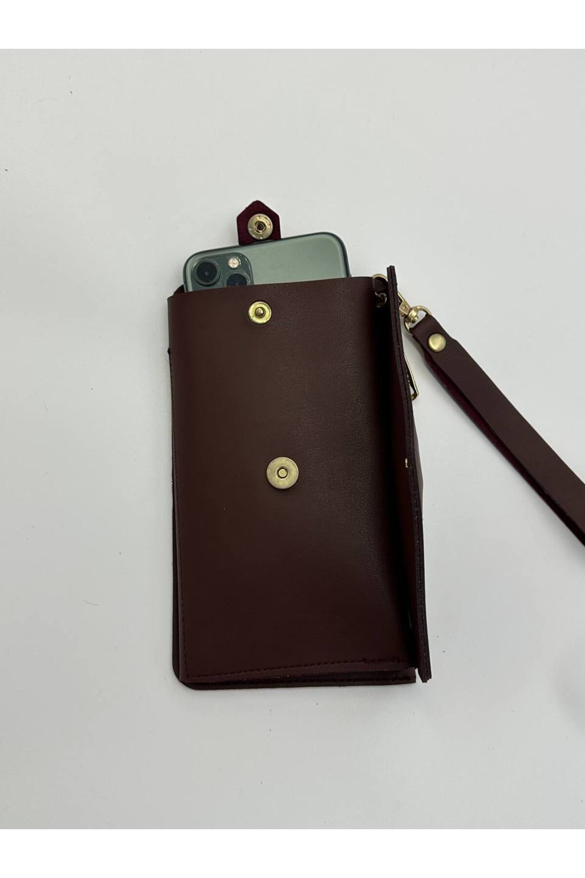 Bordo Kadın Bilek Askılı Telefon ve Bozuk Para Bölmeli Bordo Cüzdan görünüm 6